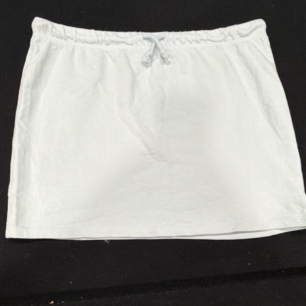 ZARA Women's White Cotton Knit Mini Skirt Drawstring Elastic Waist Size L